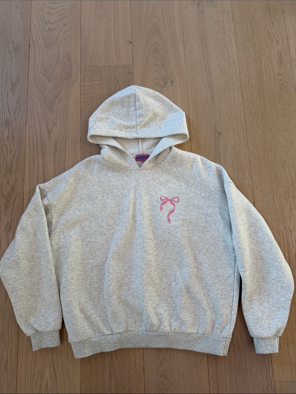 Edikted Light Gray Hoodie with Pink Bow Graphic Size XL